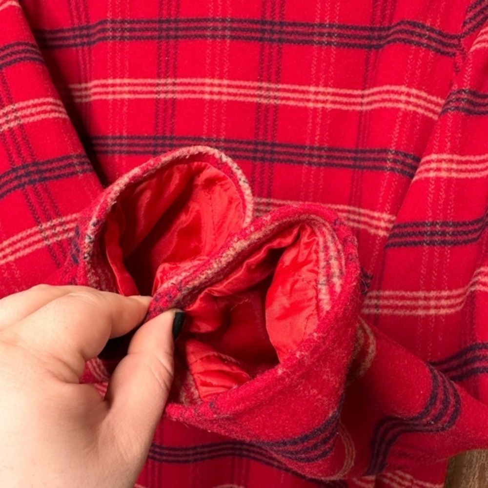 Vtg Plaid Wool Blend Zip Front Jacket Women M Black Red Lined Imagio Turkey Made - Picture 11 of 11
